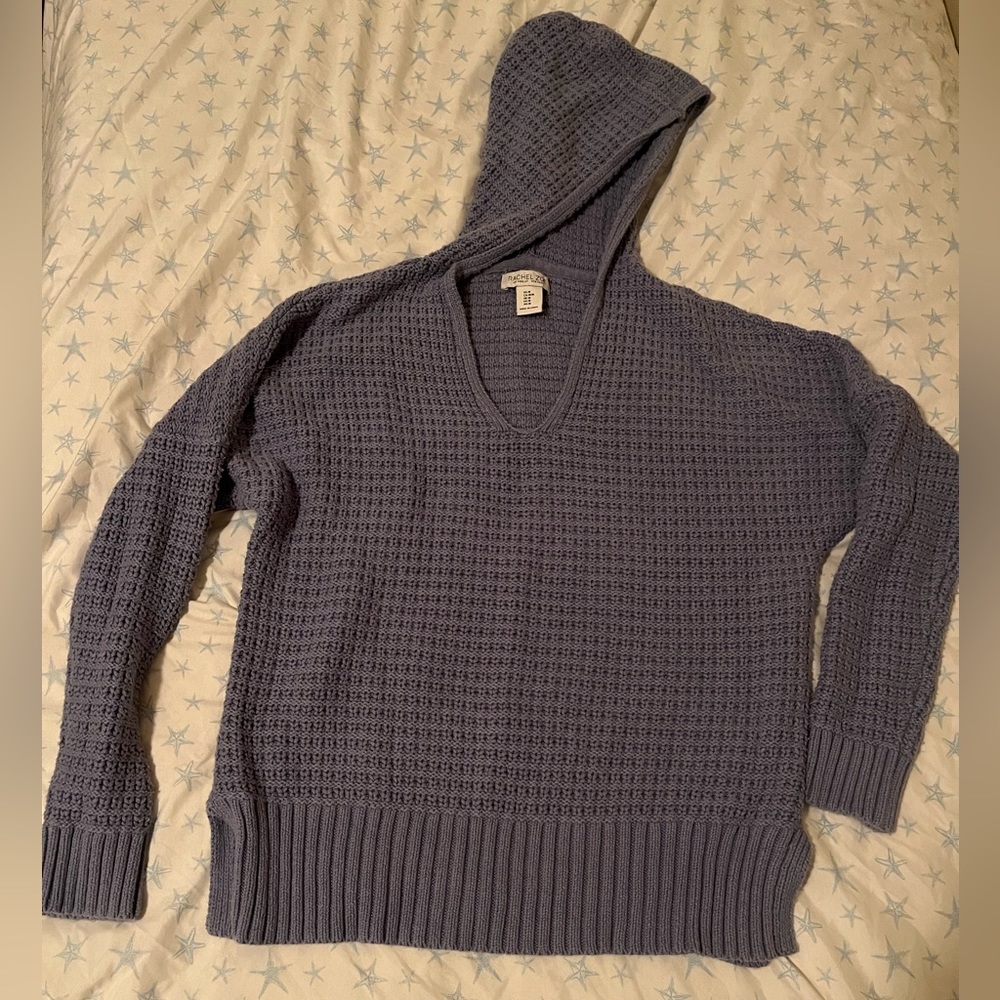 Rachel Zoe hooded knit sweater, periwinkle blue/grey. size medium. very soft